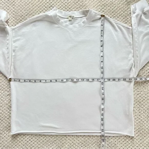 Dylan Oversized Bone White Crewneck Casual Athleisure Comfy Raw Hem Sweatshirt - Picture 6 of 12